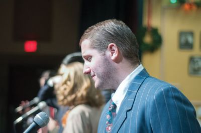 Old Rochester Drama Club 
The Old Rochester Drama Club rings in the holiday season with their radio broadcast production of ‘It’s a Wonderful Life.’ Pictured here is Kyle Costa reading for Joseph, Evan Roznoy reading for Mr. Potter, Ian MacLellan reading for George Bailey, and Holly Frink reading for Mary Hatch. Photos by Felix Perez
