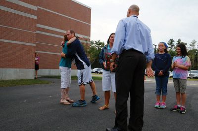 Rochester Memorial School Playground
Scores of Rochester Memorial School students, staff, and parents – as well as ORR School District Superintendent Doug White – gathered to celebrate the official opening of their new playground on Monday, constructed last month by volunteers. “It took a village to get this done,” said faculty member Craig Davignon during the festivities. “It’s proud day for our entire community.” New principal Derek Medeiros spoke, as well. Photo by Shawn Badgley 
