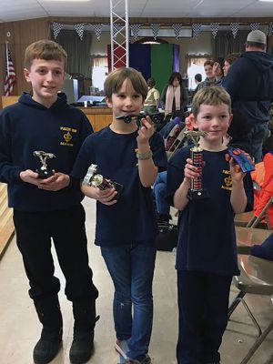 Pinewood Derby
The Marion Cub Scout Pack 32 took part in its 2017 Pinewood Derby on Saturday, February 11. More than a dozen scouts took part in at least five races, with the fastest finishers pitted against each other down the stretch. The three prize winners were: Jack Goodwin, 1st place, age 8; Gavin Bellanger, 2nd place, age 8; Tyler Young, 3rd place, age 11. Photos courtesy of Jay Pateakos
