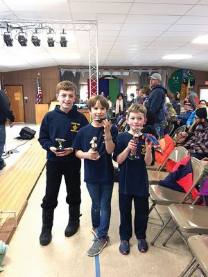 Pinewood Derby
The Marion Cub Scout Pack 32 took part in its 2017 Pinewood Derby on Saturday, February 11. More than a dozen scouts took part in at least five races, with the fastest finishers pitted against each other down the stretch. The three prize winners were: Jack Goodwin, 1st place, age 8; Gavin Bellanger, 2nd place, age 8; Tyler Young, 3rd place, age 11. Photos courtesy of Jay Pateakos
