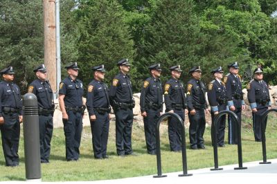 Police Dedication
The public was invited to a building dedication and ceremony for the new Marion police station on July 10, 2010. The town appropriated $3.8 million for the new building, which replaces the old police station on Spring Street. Among those in attendance were Police Chief Lincoln Miller, the Marion police department, the Board of Selectmen, Town Administrator Paul Dawson, Plymouth County Sheriff Joseph McDonald and members of the Police Station Building Committee. Photo by Anne OBrien-Kakley.
