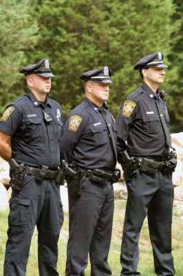 Police Dedication
The public was invited to a building dedication and ceremony for the new Marion police station on July 10, 2010. The town appropriated $3.8 million for the new building, which replaces the old police station on Spring Street. Among those in attendance were Police Chief Lincoln Miller, the Marion police department, the Board of Selectmen, Town Administrator Paul Dawson, Plymouth County Sheriff Joseph McDonald and members of the Police Station Building Committee. Photo by Anne OBrien-Kakley.
