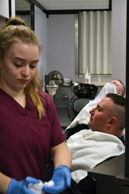 No Shave November
Time was up for five Rochester police officers participating in the department’s 2nd annual No Shave November who said farewell to their beards and goatees as cosmetology students at Old Colony treated the officers to a shave on December 1. Photos by Jean Perry
