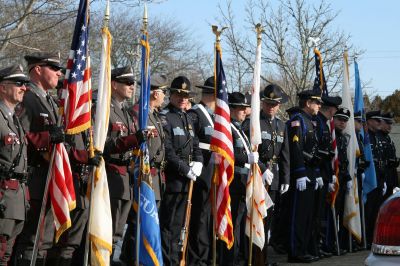 Service for Lt. Paul Silveira
Police officers from throughout the SouthCoast, including Mattapoisett, Marion, Rochester, Acushnet, New Bedford and Dartmouth, marched in procession to Cushing Cemetery for the funeral of Detective Lt. Paul Silveira on Thursday, January 20, 2011. Mr. Silveira, who had served on the Mattapoisett Police Department since 1984, died unexpectedly of a brain aneurysm on January 14, 2011. Photo by Laura.
