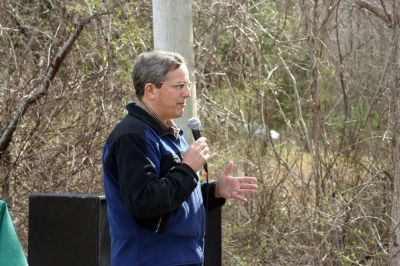 Rail Trail
Bill Straus, State Representative, Steve Kelleher, Chairman of Mattapoisett Rail Trail, and Jordan Collyer, Vice-Chairman of the Mattapoisett Board of Selectman (left to right) cut the ribbon to open the Inauguration of the Mattapoisett Rail Trails Old Colony Mile. Photo by Sarah K. Taylor. 
