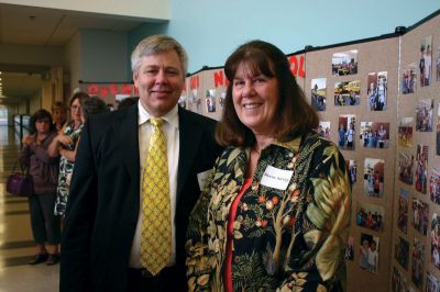RMS Ribbin Cutting
Superintendent Douglas White and Rochester School Committee member Sharon Hartley were among those in attendance at the Rochester Memorial School open house and dedication ribbon cutting on October 2, 2011. Photo by Robert Chiarito.
