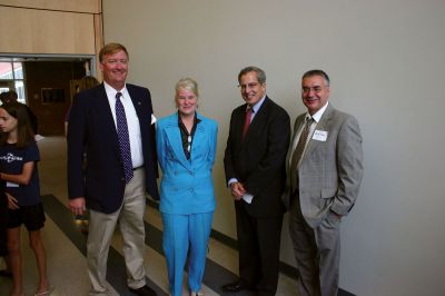 RMS Ribbin Cutting
From left to right: Rochester Selectmen Brad Morse and Naida Parker, State Representative William Straus and Selectman Richard Nunes at the Rochester Memorial School open house and dedication ribbon cutting on October 2, 2011. Photo by Robert Chiarito.
