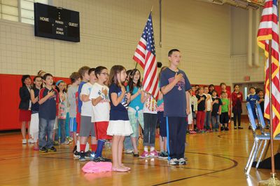 Flag Day Ceremony 
Rochester Memorial School 4th Grade held an all school Flag Day ceremony on June 14th honoring and thanking community first responders.  Commencing this energy filled event was the raising of the flag to the National Anthem followed by the Pledge of Allegiance.  Acknowledgements to a fantastic show of local and state police, fire fighters, EMT’s, veterans and serving military heroes was presented through 4th grade students and famous poems, songs and personal thank yous. Photos courtesy of Ilana Mackin
