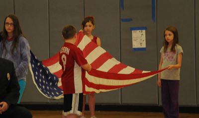 Flag Day Ceremony 
Rochester Memorial School 4th Grade held an all school Flag Day ceremony on June 14th honoring and thanking community first responders.  Commencing this energy filled event was the raising of the flag to the National Anthem followed by the Pledge of Allegiance.  Acknowledgements to a fantastic show of local and state police, fire fighters, EMT’s, veterans and serving military heroes was presented through 4th grade students and famous poems, songs and personal thank yous. Photos courtesy of Ilana Mackin
