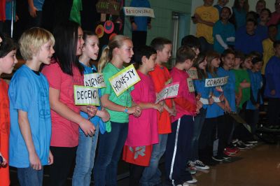 RMS C.A.R.E.S.
The fourth-graders at Rochester Memorial School put on a presentation on Thursday, January 26, called RMS C.A.R.E.S. Each fourth grade class represented a word comprising the C.A.R.E.S. acronym: Cooperation, Assertiveness, Responsibility, Empathy, and Self-Control. The positive message was well received by the crowd, and the young students in the front rows definitely showed their enjoyment throughout the show. Photos by Jean Perry
