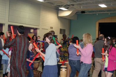 RMS Drum Circle
Otha Day led about 50 people in a drum circle on Monday, April 30 in Rochester Memorial School cafeteria. The event was sponsored by the RMS PTO. Photos by Laura Fedak Pedulli. 
