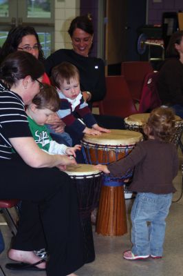 RMS Drum Circle
Otha Day led about 50 people in a drum circle on Monday, April 30 in Rochester Memorial School cafeteria. The event was sponsored by the RMS PTO. Photos by Laura Fedak Pedulli. 
