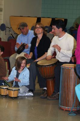 RMS Drum Circle
Otha Day led about 50 people in a drum circle on Monday, April 30 in Rochester Memorial School cafeteria. The event was sponsored by the RMS PTO. Photos by Laura Fedak Pedulli. 
