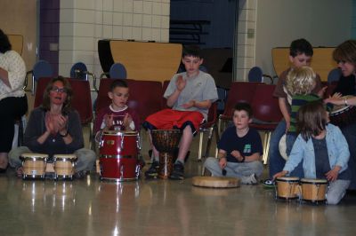 RMS Drum Circle
Otha Day led about 50 people in a drum circle on Monday, April 30 in Rochester Memorial School cafeteria. The event was sponsored by the RMS PTO. Photos by Laura Fedak Pedulli. 
