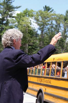 Fare Thee Well
Danni Kleimann led the school staff one last time on Wednesday, June 21, for the annual RMS student send-off. This year, the day marked Kleimann’s last day at RMS as she is retiring after 31 years. Kleimann is best known for directing the Shakespeare plays at RMS and for orchestrating the student send-off every summer. Kleimann passed her baton on to sixth grade teacher Tracy Forns to carry out the traditions. Photos by Jean Perry
