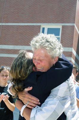 Fare Thee Well
Danni Kleimann led the school staff one last time on Wednesday, June 21, for the annual RMS student send-off. This year, the day marked Kleimann’s last day at RMS as she is retiring after 31 years. Kleimann is best known for directing the Shakespeare plays at RMS and for orchestrating the student send-off every summer. Kleimann passed her baton on to sixth grade teacher Tracy Forns to carry out the traditions. Photos by Jean Perry
