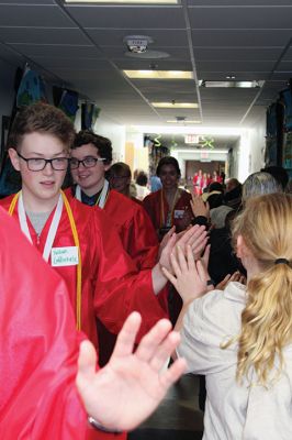 Senior Walk
Seniors from ORR took their annual senior walk on May 31, an event that takes the students from each of the Tri-Towns and sends them back to their home elementary schools for a nostalgic walk through the halls one last time as students. Pictured here are the Rochester students enjoying a last visit to Rochester Memorial School. Photos by Jean Perry
