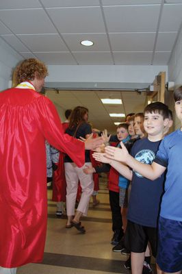 Senior Walk
Seniors from ORR took their annual senior walk on May 31, an event that takes the students from each of the Tri-Towns and sends them back to their home elementary schools for a nostalgic walk through the halls one last time as students. Pictured here are the Rochester students enjoying a last visit to Rochester Memorial School. Photos by Jean Perry
