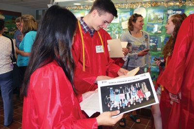 Senior Walk
Seniors from ORR took their annual senior walk on May 31, an event that takes the students from each of the Tri-Towns and sends them back to their home elementary schools for a nostalgic walk through the halls one last time as students. Pictured here are the Rochester students enjoying a last visit to Rochester Memorial School. Photos by Jean Perry
