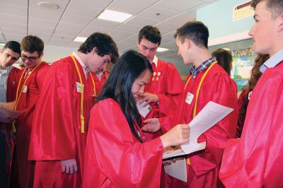 Senior Walk
Seniors from ORR took their annual senior walk on May 31, an event that takes the students from each of the Tri-Towns and sends them back to their home elementary schools for a nostalgic walk through the halls one last time as students. Pictured here are the Rochester students enjoying a last visit to Rochester Memorial School. Photos by Jean Perry
