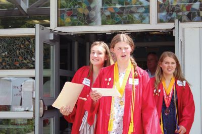 Senior Walk
Seniors from ORR took their annual senior walk on May 31, an event that takes the students from each of the Tri-Towns and sends them back to their home elementary schools for a nostalgic walk through the halls one last time as students. Pictured here are the Rochester students enjoying a last visit to Rochester Memorial School. Photos by Jean Perry

