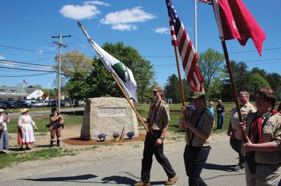 Revolutionary War Memorial
Rochester Historical Commission Chairperson Connie Eshbach and Tri-Town Veterans Service Officer Chris Gerrior were among speakers as the Town of Rochester dedicated a Revolutionary War memorial in front of Town Hall on May 7. Photos by Mick Colageo
