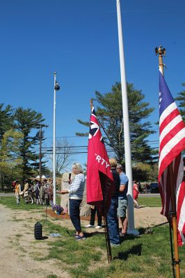 Revolutionary War Memorial
Rochester Historical Commission Chairperson Connie Eshbach and Tri-Town Veterans Service Officer Chris Gerrior were among speakers as the Town of Rochester dedicated a Revolutionary War memorial in front of Town Hall on May 7. Photos by Mick Colageo
