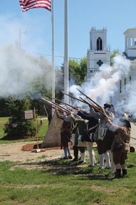 Revolutionary War Memorial
Rochester Historical Commission Chairperson Connie Eshbach and Tri-Town Veterans Service Officer Chris Gerrior were among speakers as the Town of Rochester dedicated a Revolutionary War memorial in front of Town Hall on May 7. Photos by Mick Colageo
