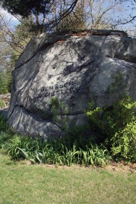 Witch Rock
Witch Rock, a Rochester Landmark that has peaked the curiosity for local residents for decades.  Rumor has it the rock holds the spirit of a witch, who was killed on the property hundreds of years ago.  Photo by Katy Fitzpatrick.

