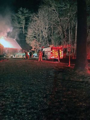 Rochester Fire
A Rochester family and its pets safely escaped without injuries from a house fire on Stuart Road shortly after midnight on February 2. The Rochester Fire Department was assisted by crews from Acushnet, Freetown, Marion and Mattapoisett. Photos courtesy of Rochester Fire Department
