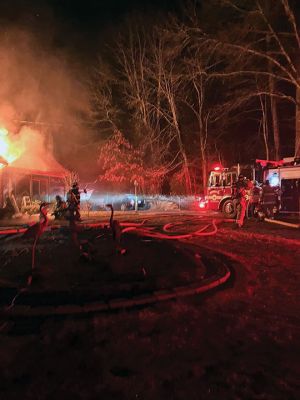 Rochester Fire
A Rochester family and its pets safely escaped without injuries from a house fire on Stuart Road shortly after midnight on February 2. The Rochester Fire Department was assisted by crews from Acushnet, Freetown, Marion and Mattapoisett. Photos courtesy of Rochester Fire Department
