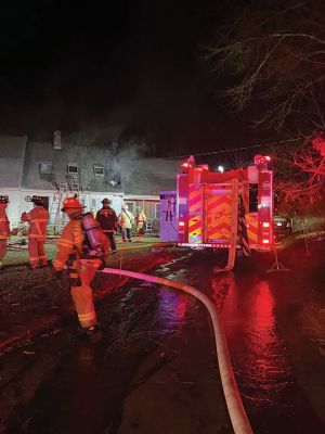 Rochester Fire
A Rochester family and its pets safely escaped without injuries from a house fire on Stuart Road shortly after midnight on February 2. The Rochester Fire Department was assisted by crews from Acushnet, Freetown, Marion and Mattapoisett. Photos courtesy of Rochester Fire Department
