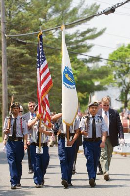 Rochester Memorial Day
Rochester fared far better with its Memorial Day celebration than Marion and Mattapoisett did with theirs on rainy Monday. Sunday, May 29, was a picture perfect day for a parade. At the Town Hall, the names of the fallen soldiers were read aloud and the Rochester Memorial School Band played patriotic songs before heading out for the parade. Photos by Colin Veitch
