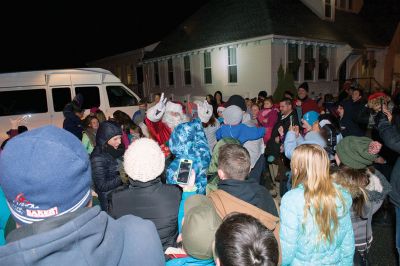 Rochester Tree Lighting
Monday, December 5, was the night of the annual Rochester Tree Lighting. Folks enjoyed festive music by the RMS chorus and band, and witnessed the grand entrance of Santa Claus aboard Rochester’s big yellow fire ladder truck with lights blazing and sirens sounding. Photos by Jean Perry
