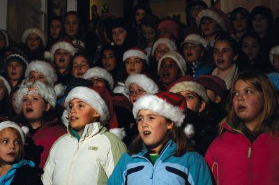 Tree Lighting
Rochester held its annual tree lighting on Monday, December 7, 2009 at Rochester Town Hall.  Visitors were treated to the sounds of the Rochester Memorial School band and chorus before the tree was lit. Santa made a grand entrance on a fire truck. Photo by Felix Perez.
