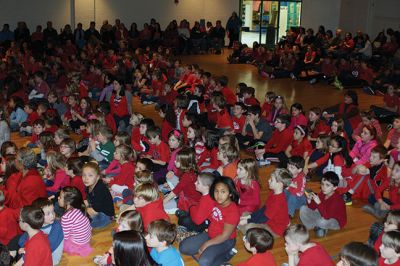 National Wear Red Day
February 7 was National Wear Red Day, and the students at the Sippican School assembled for their monthly all-school meeting decked out in red in support of the American Heart Association’s “Go Red for Women” raising awareness of the threat of heart disease for women. Sippican students raised a whopping $1,025 for the American Heart Association. Photo by Jean Perry
