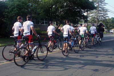 Firefighters Memorial 
Eight firefighters – four from Rochester – followed bagpiper Iain Massie to the Firefighters Memorial the morning of 8/24 to begin the inaugural four-day, 316-mile long Southern New England Brotherhood Ride, organized by Rochester Firefighter Andy Weigel. The ride was to remember 14 who lost their lives in the line of duty this past year. Photos by Jean Perry
