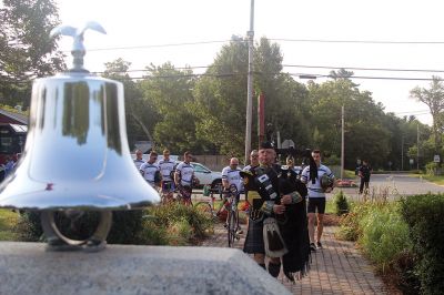 Firefighters Memorial 
Eight firefighters – four from Rochester – followed bagpiper Iain Massie to the Firefighters Memorial the morning of 8/24 to begin the inaugural four-day, 316-mile long Southern New England Brotherhood Ride, organized by Rochester Firefighter Andy Weigel. The ride was to remember 14 who lost their lives in the line of duty this past year. Photos by Jean Perry
