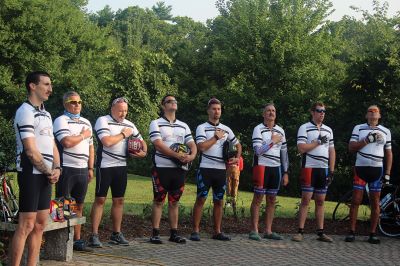 Firefighters Memorial 
Eight firefighters – four from Rochester – followed bagpiper Iain Massie to the Firefighters Memorial the morning of 8/24 to begin the inaugural four-day, 316-mile long Southern New England Brotherhood Ride, organized by Rochester Firefighter Andy Weigel. The ride was to remember 14 who lost their lives in the line of duty this past year. Photos by Jean Perry
