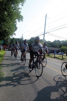 Firefighters Memorial 
Eight firefighters – four from Rochester – followed bagpiper Iain Massie to the Firefighters Memorial the morning of 8/24 to begin the inaugural four-day, 316-mile long Southern New England Brotherhood Ride, organized by Rochester Firefighter Andy Weigel. The ride was to remember 14 who lost their lives in the line of duty this past year. Photos by Jean Perry
