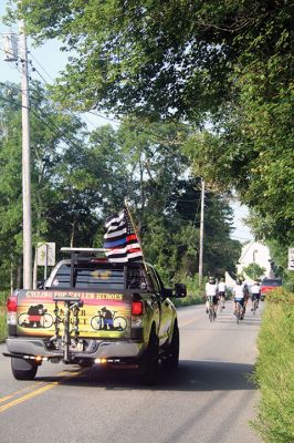 Firefighters Memorial 
Eight firefighters – four from Rochester – followed bagpiper Iain Massie to the Firefighters Memorial the morning of 8/24 to begin the inaugural four-day, 316-mile long Southern New England Brotherhood Ride, organized by Rochester Firefighter Andy Weigel. The ride was to remember 14 who lost their lives in the line of duty this past year. Photos by Jean Perry
