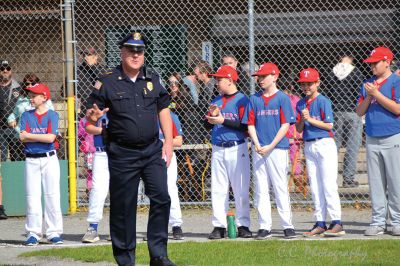 Opening Day 
April 28 was Opening Day in Rochester for the Old Rochester Little League. Retiring Police Chief Paul Magee tossed the first pitch on the (finally) spring Saturday morning. Photos by Colleen Hathaway.
