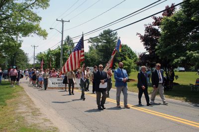 Rochester Memorial Day
The Town of Rochester held a Memorial Day procession on May 26 from Town Hall to Daggett Square, where the Select Board read the names of residents who served in the Civil War and foreign conflicts. The board also ordained Rochester as a Purple Heart Town. Boy Scout Troop 31 and the Rochester Memorial School Band participated. Project 351 student Sadie Hartley Matteson read The Gettysburg Address, Troop 31 member Zach Gagne read the governor’s proclamation and Representative William Straus addressed attende
