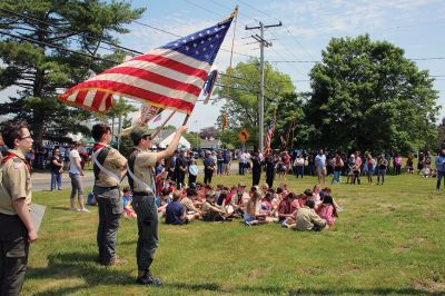 Rochester Memorial Day
The Town of Rochester held a Memorial Day procession on May 26 from Town Hall to Daggett Square, where the Select Board read the names of residents who served in the Civil War and foreign conflicts. The board also ordained Rochester as a Purple Heart Town. Boy Scout Troop 31 and the Rochester Memorial School Band participated. Project 351 student Sadie Hartley Matteson read The Gettysburg Address, Troop 31 member Zach Gagne read the governor’s proclamation and Representative William Straus addressed attende
