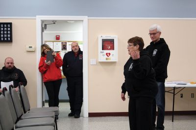 Nero’s Law
Denise Gannon speaks about Nero’s Law while husband Pat looks on during training held on Friday night at the Rochester Senior Center. Both Marion (Saturday morning) and Rochester fire departments hosted Nero’s Law training for multiple municipalities over the weekend. Nero was the K-9 dog for the Yarmouth Police Department, and his handler was Sergeant Sean Gannon, the son of Denise and Pat Gannon. 
