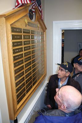 Vietnam War Memorial
Veterans Art Benner and Bob Reed get a close-up look at the new memorial honoring the service of Rochester residents in the Vietnam War. The memorial, the handiwork of Old Colony Regional Vocational-Technical High School students, was unveiled on Friday at Rochester Town Hall. Photo by Mick Colageo - April 4, 2024 edition
