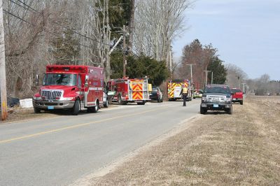 Rochester Fire
Just before 11:00 am on April 2, the Rochester Fire Department was called out to a structure fire on Vaughan Hill Road in Rochester, with initial responders calling for assistance from the Mattapoisett and Marion Fire Departments and a tanker from Rochester. The house was located on a farm about 1,000 feet from the road down a long dirt driveway, which created a problem for supplying water to the scene. 
