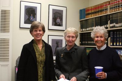 Marion Book Study Group
Judith Rosbe, Cynthia Hall and Meg Ackerman pose at an exhibit reception at the Elizabeth Taber Library on October 3, 2010. Ms. Rosbe undertook the photography project to celebrate the silver anniversary of the Marion Book Study Group. Photo by Laura Pedulli.
