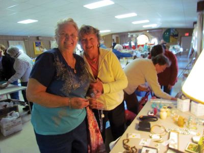 Rummage Sale
Evelyn Allerdt and Pauline Ryan enjoyed the jewelry table at Saturday’s rummage sale at the First Congregational Church of Marion’s Community Center. Photo by Joan Hartnet-Barry
