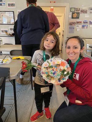 Sailors' Valentines 
Leo Couto, 4, with his mother Bethany Couto of Mattapoisett and Eric Lindo of Dartmouth were among those participating in the Mattapoisett Land Trust program of Sailors' Valentines that took place on February 23 at the Mattapoisett Museum. Photos courtesy MLT
